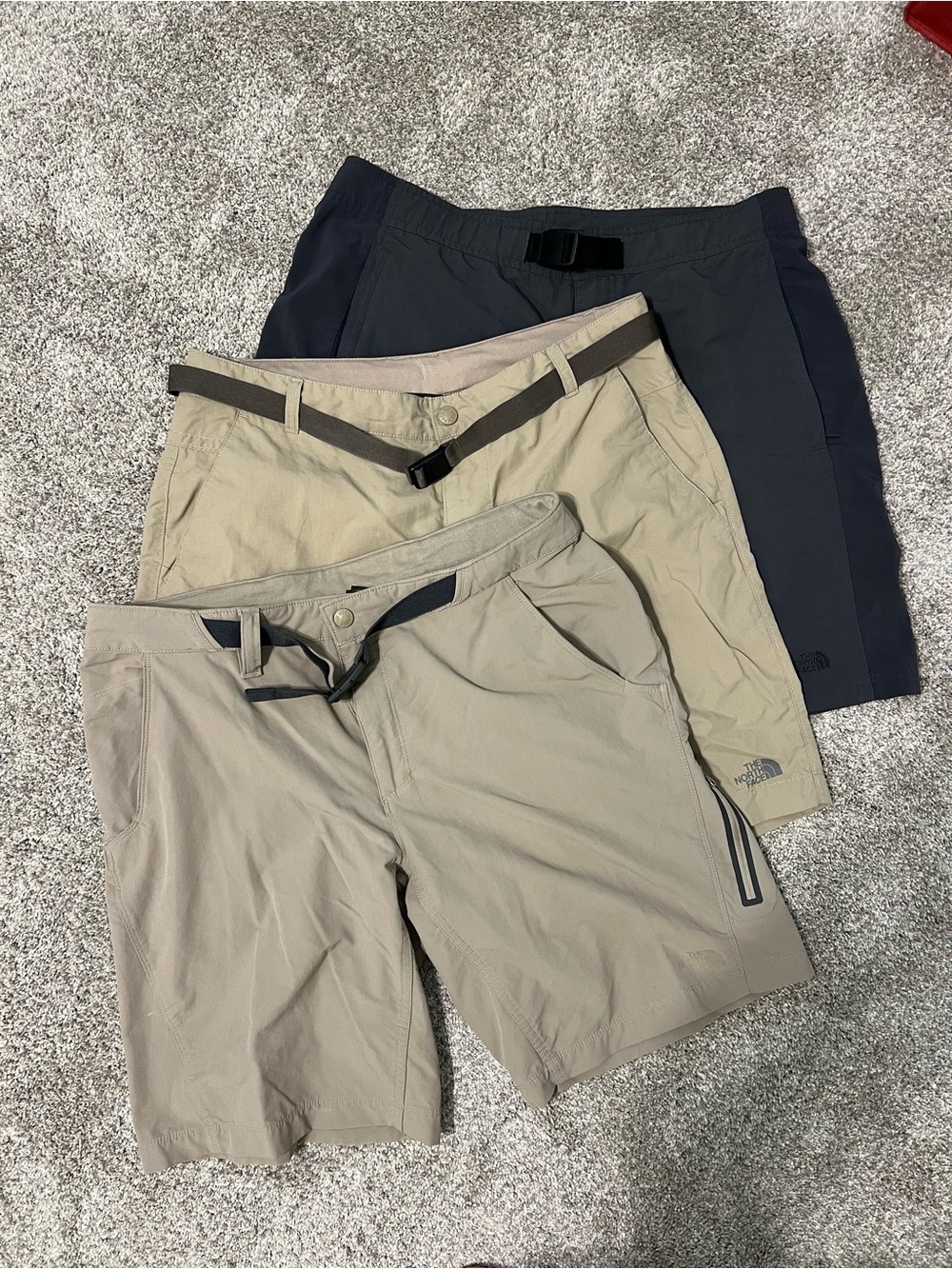 The North Face Men's Outdoor Shorts with Integrated Belts on each. Bundle of 3.
